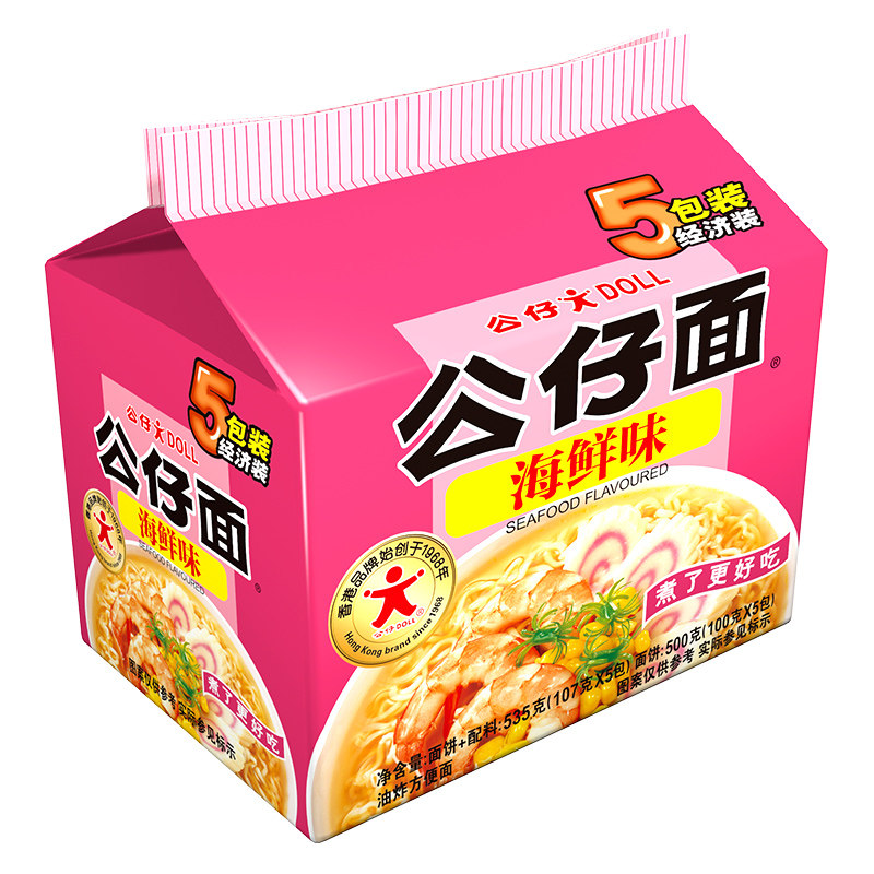 【天猫超市】公仔面五包经济装(海鲜味)535g香港品牌方便面○