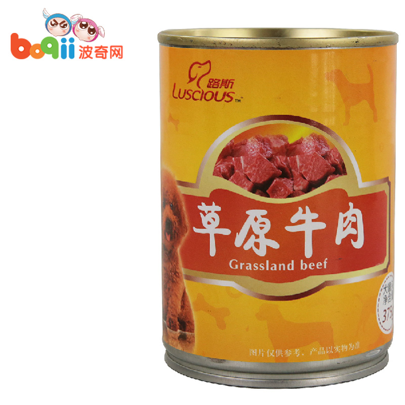 波奇网 宠物狗零食罐头路斯优+草原牛肉375g泰迪狗零食湿粮鲜封包