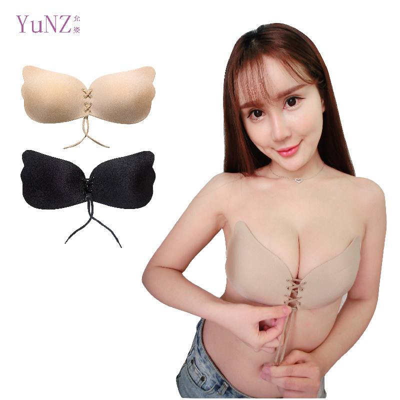 Large breasted breast larch Goddess Pull Rope Invisible Bra Closeted Breast Poly-Wedding Dress Bridal Thickened Breast stickup