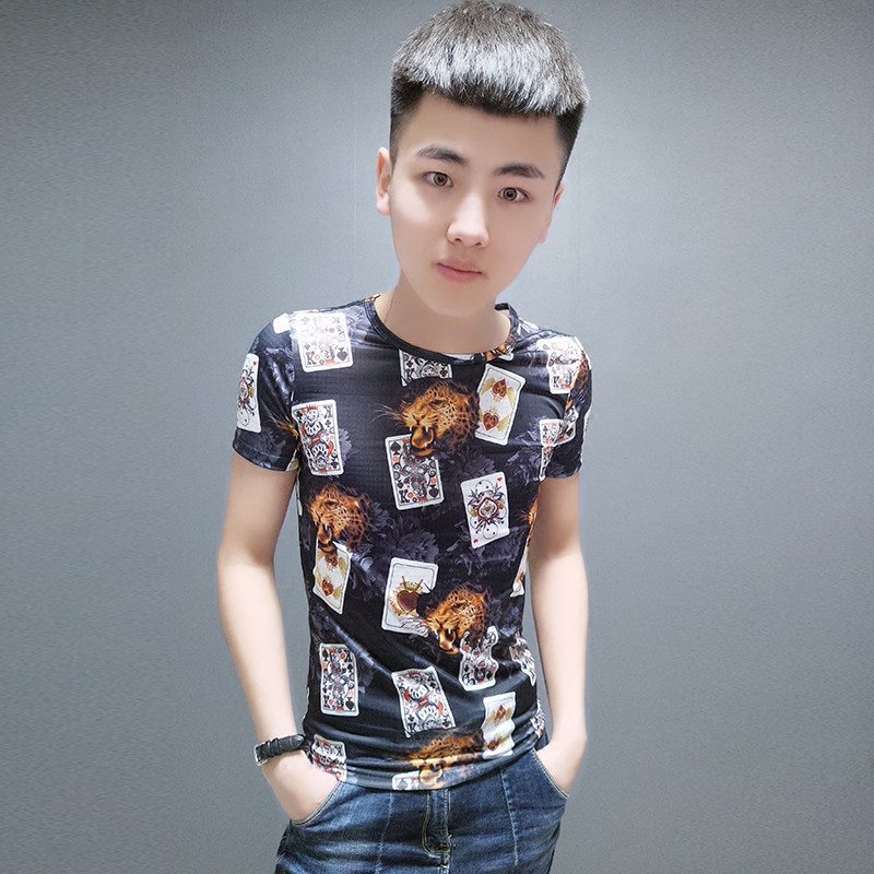 Korean version of the new short-sleeved T-shirt ice Silk slim-fit small version of the T-shirt Social youth tight half-sleeve spring and summer t-shirt