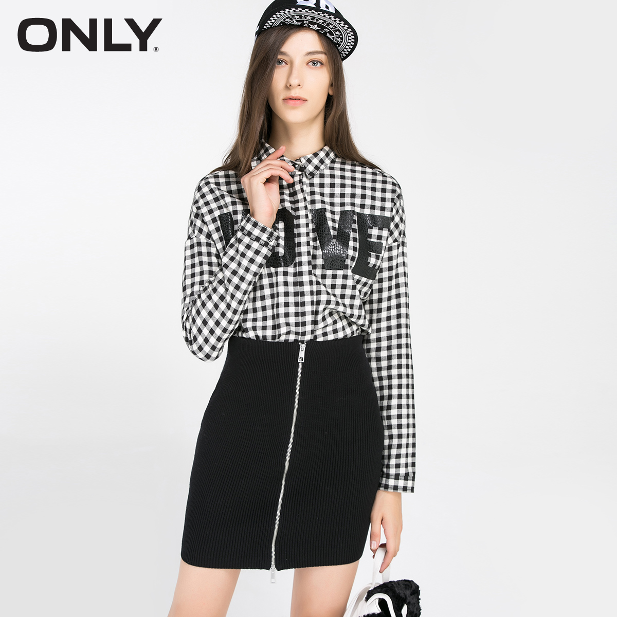 ONLY2016春装新品拉链包臀修身针织半身裙女L|11611J007
