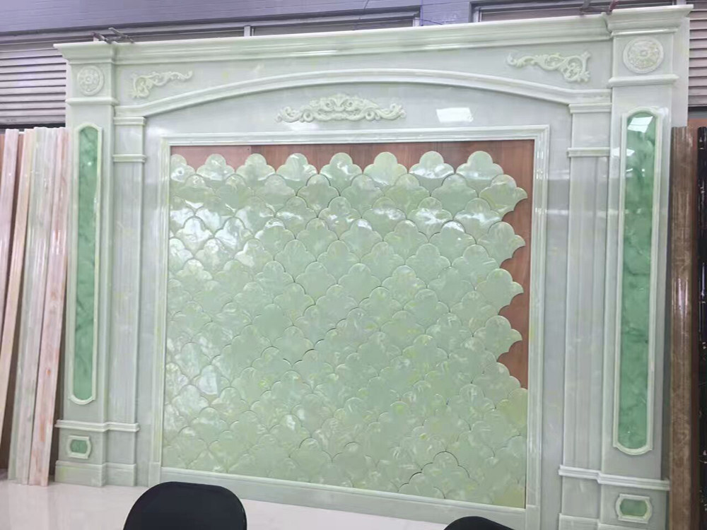 Imitation jade marble all-over film and television wall Suite villa TV wall European high-end overall Roman column customization