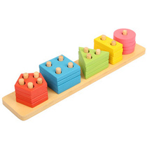 Early education childrens wooden toys geometric shape column cognitive color shape educational wooden column