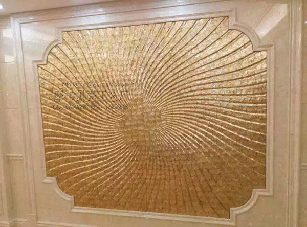 Mocha three-dimensional simple custom living room TV background wall gold luxury fashion shell three-dimensional plate glass plate