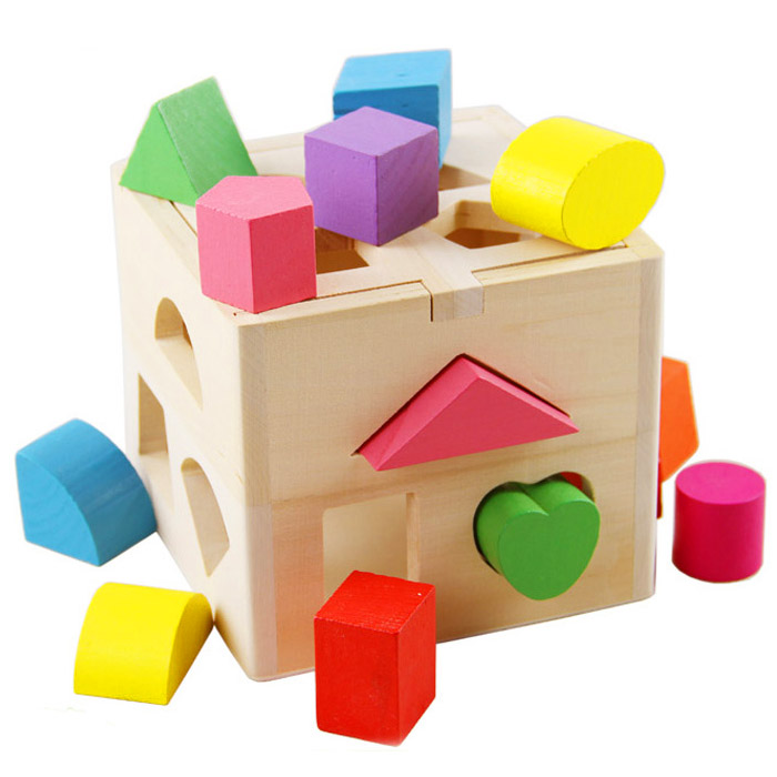 Wooden children's educational toys, thirteen-hole intelligence box, disassembly and assembly cognition, shape matching combination, barreled building blocks