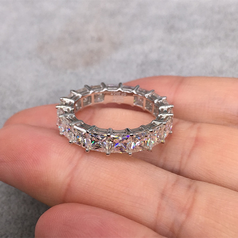 Princess Square Mossan Stone Ring 18K White Gold Single 50 Mo Sanshi Female Ring Luxury Full Drill Four Paws Inlays