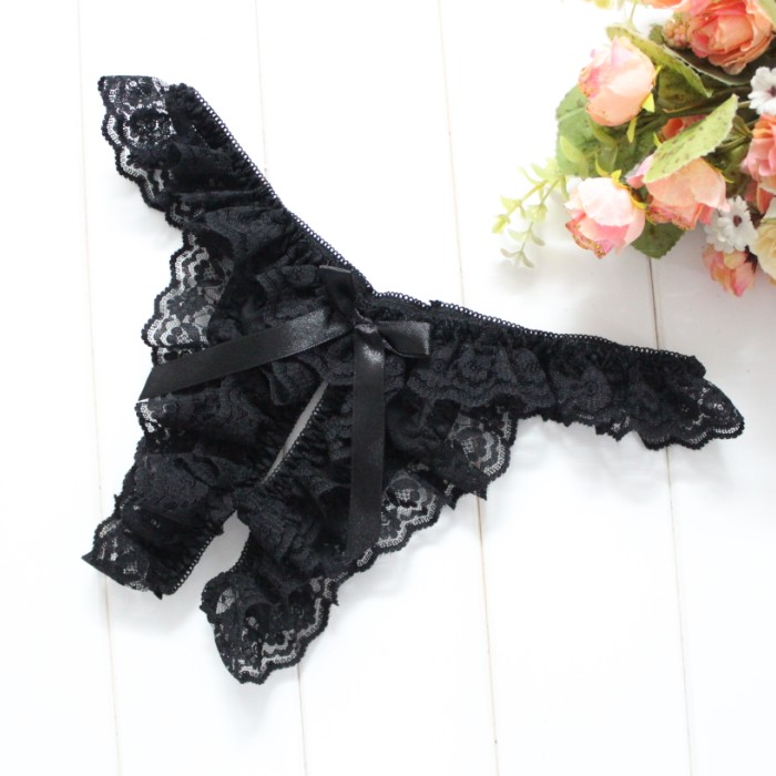 Women's Sexy Panties Triangular Open File Free Leakage Extremely Tempting Transparent Sexy Lace Black T Pants Real Shot