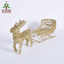 Deer-drawn cart Christmas decoration store display ornaments small iron Christmas elk glitter reindeer-drawn sleigh cart