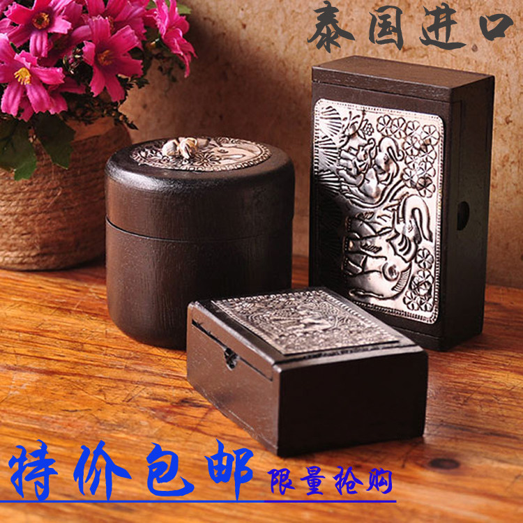 Thai craft dining room solid wood toothpick box dust-proof toothpick box portable cotton swab box home storage appliances