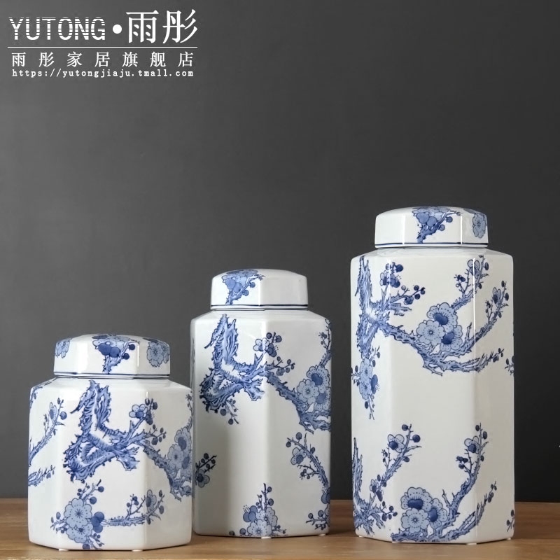 Jingdezhen ceramic furnishing articles general blue and white porcelain pot and square pot of new Chinese style living room decoration flower vase