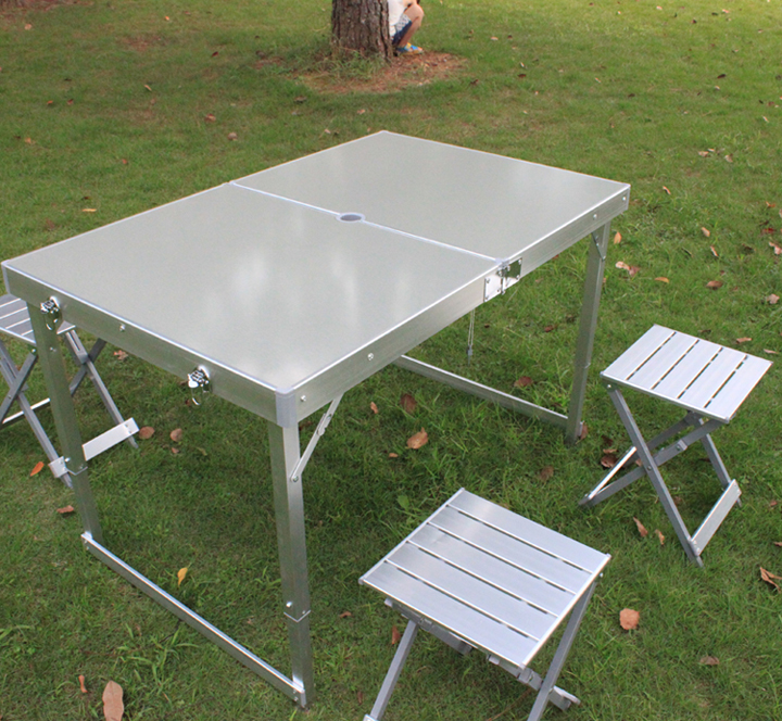 Outdoor aluminum alloy split folding table and chairs combination (4 stool 1 table) products display table field casual-Taobao