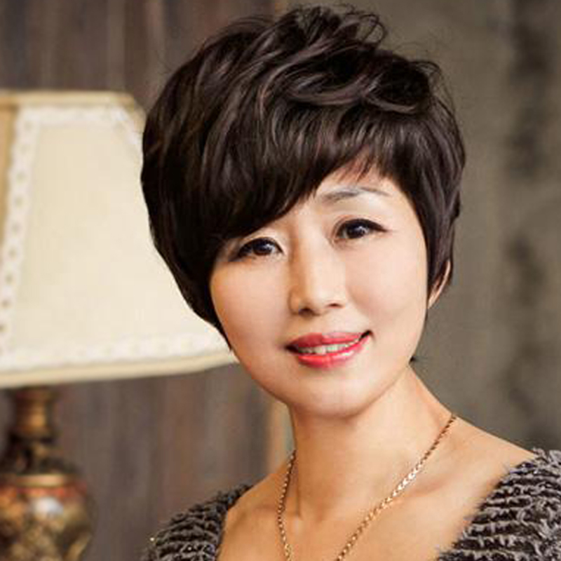 中老年假发 中年妈妈假发 短发 蓬松女式 中年真人发 妈妈女卷发
