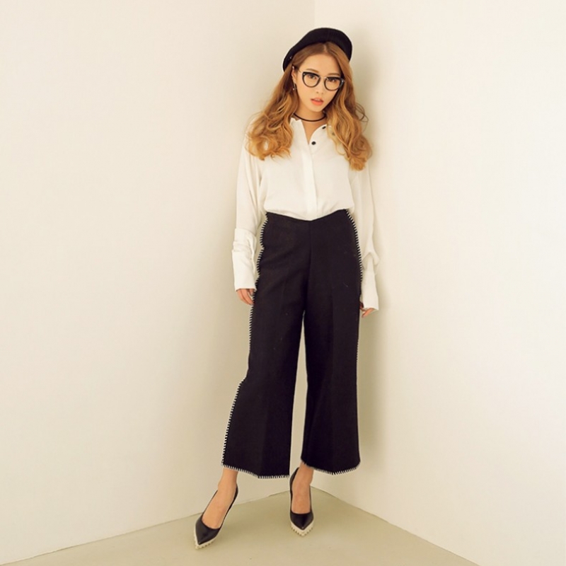 韩国stylenanda官方正品 优雅纯色丝滑触感翻领衬衫-象牙色