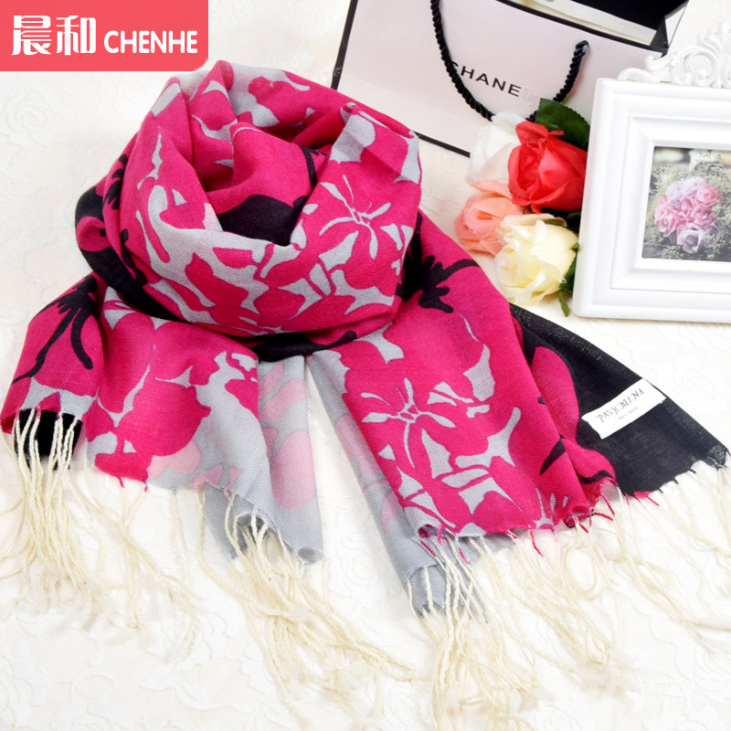Flower Color Wool Scarves Women's Autumn Winter Seaside Tourist Holiday Long Version Streaming Su Shawl Beach Towels