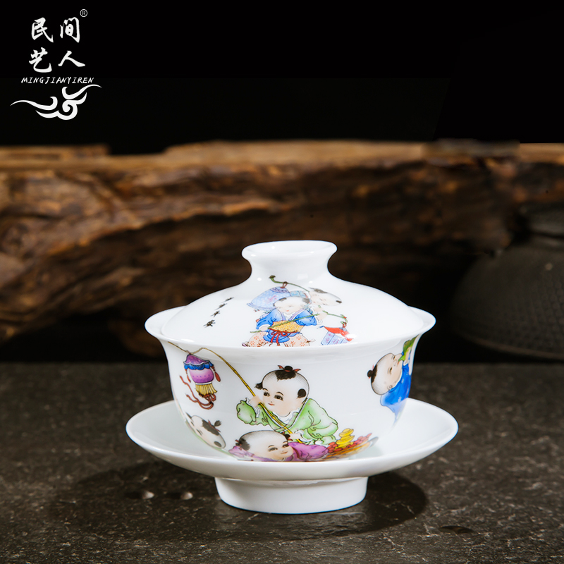 Jingdezhen ceramic tea set manually only three tureen hand catch bowl of tea with tea, tea kungfu tureen tea bowls