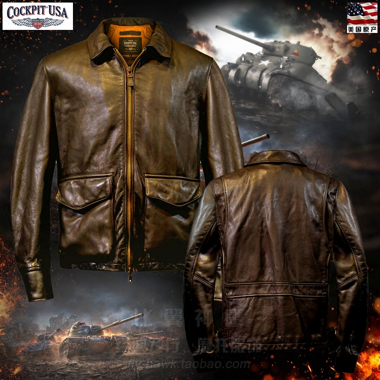 Cockpit American Armored Hero Tank Soldier Heavy Oil Tanned Steer Leather Work Jacket_Spot