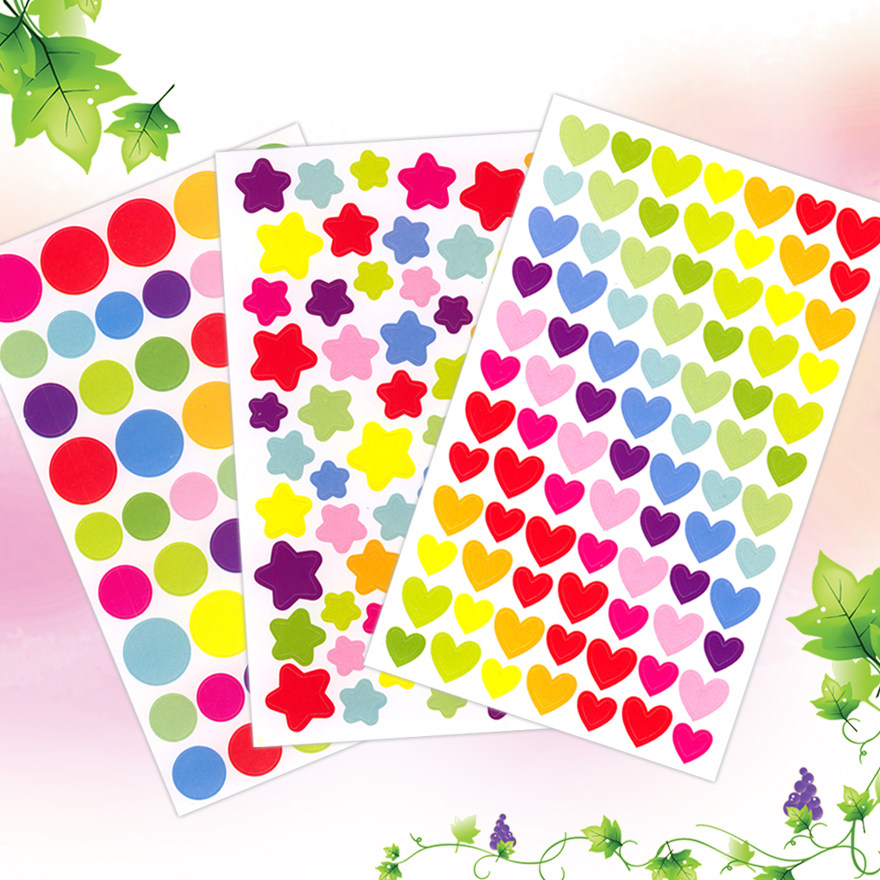Color love pentagram dot stickers Rewards and praise stickers DIY growth archives (6 sheets)