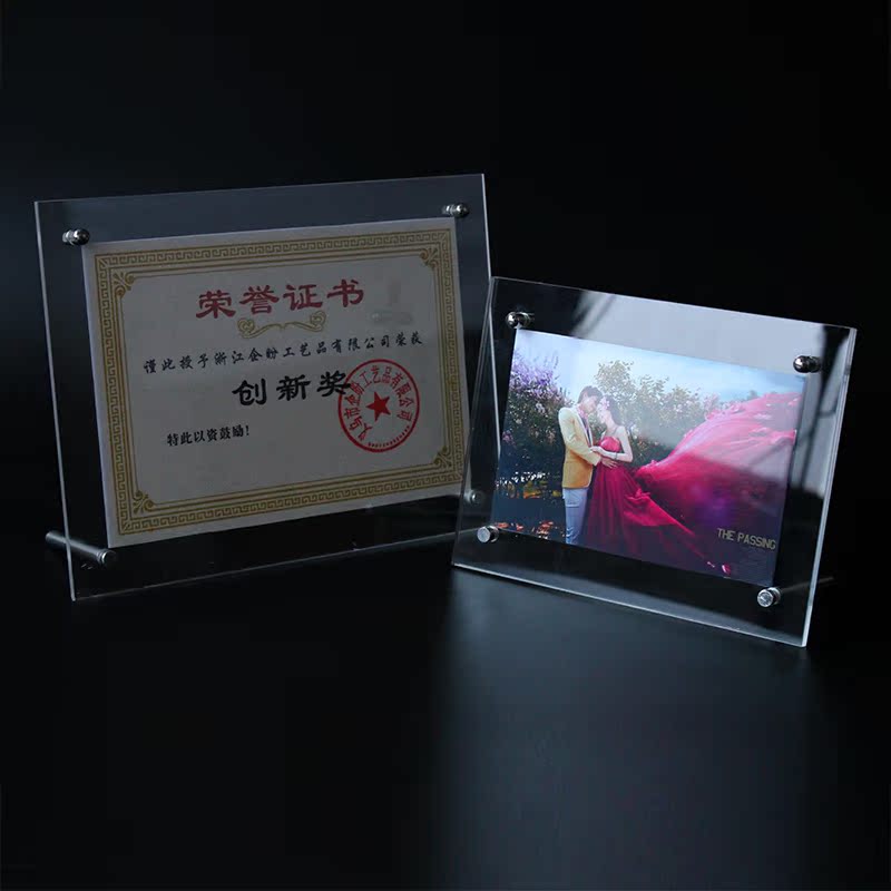 Wholesale custom acrylic transparent photo frame Organic glass plate certificate certificate signed authorization shelf