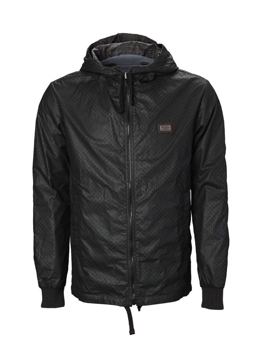 Dolce&Gabbana 黑色气孔面料饰拉链连帽外套