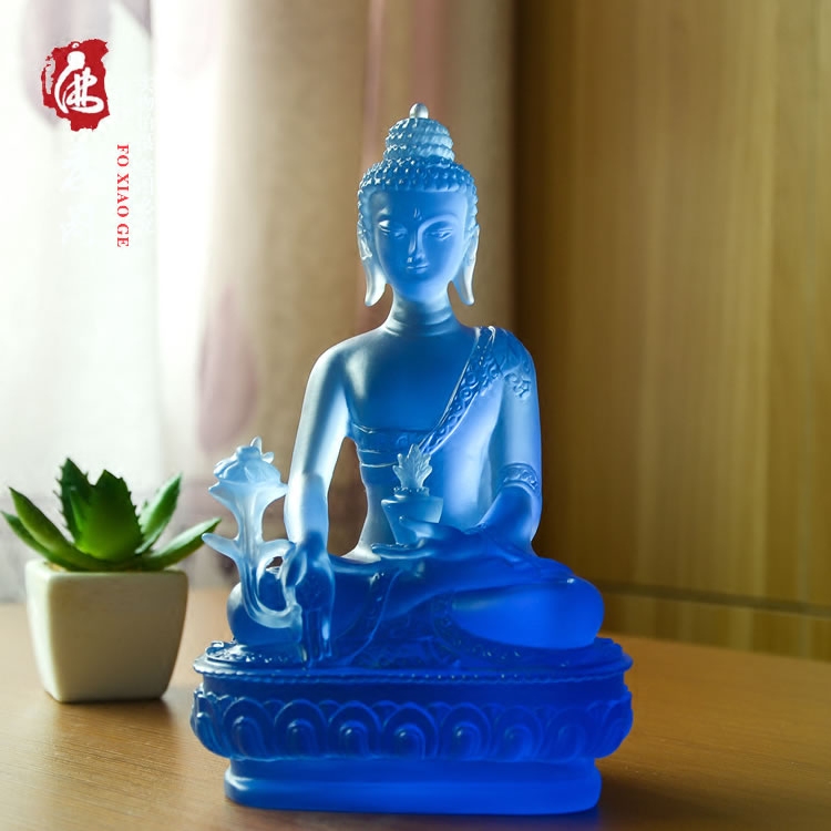 Drugmaker glazed light such as resin imitation glazed drug master Buddha Buddha Small Buddha Statue 19 cm knot edge