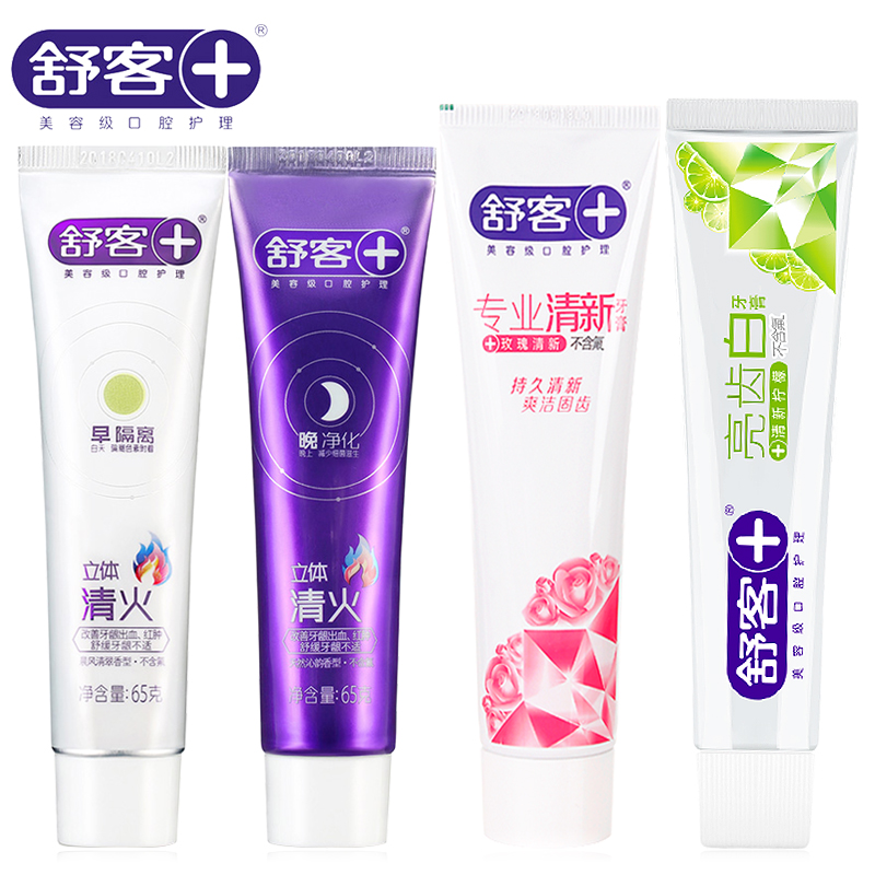 舒克 舒客立体清火牙膏+亮齿白柠檬120克+清新玫瑰120克清新口气