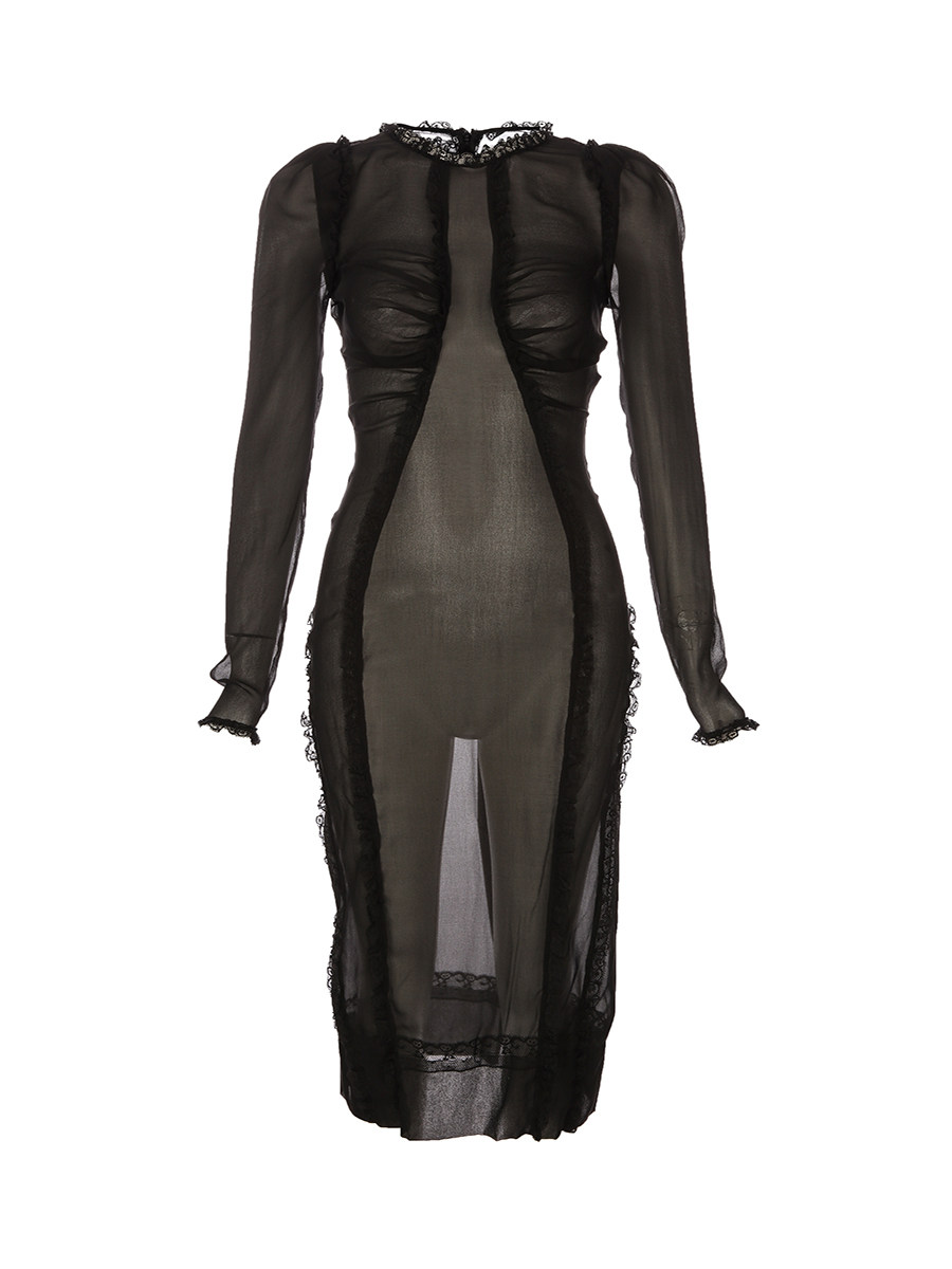 Dolce&Gabbana 黑色圆领蕾丝拼接式透视连衣裙