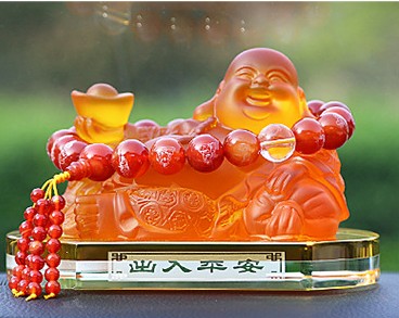 汽车香水座佛 车内饰品摆件 镶钻保平安弥勒佛男女士车上装饰用品