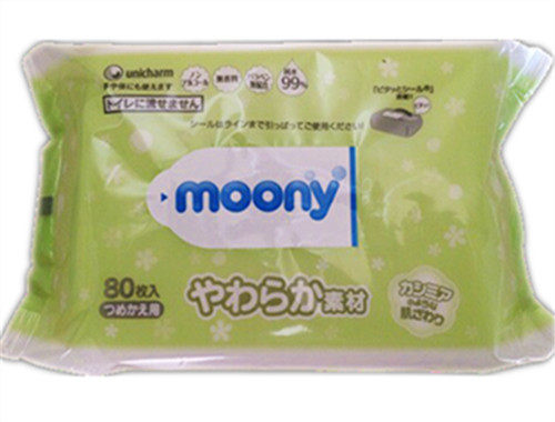 Spot Japanese native Unicharm wet wipes 80 pieces Moony baby wipes soft skin care non-irritating soft wipes