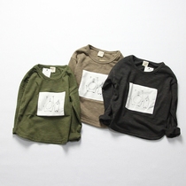 2021 Spring and autumn models Korean version of childrens clothes boy T-shirt baby long sleeve bamboo knuckle cotton small bear pure cotton T-shirt with undershirt