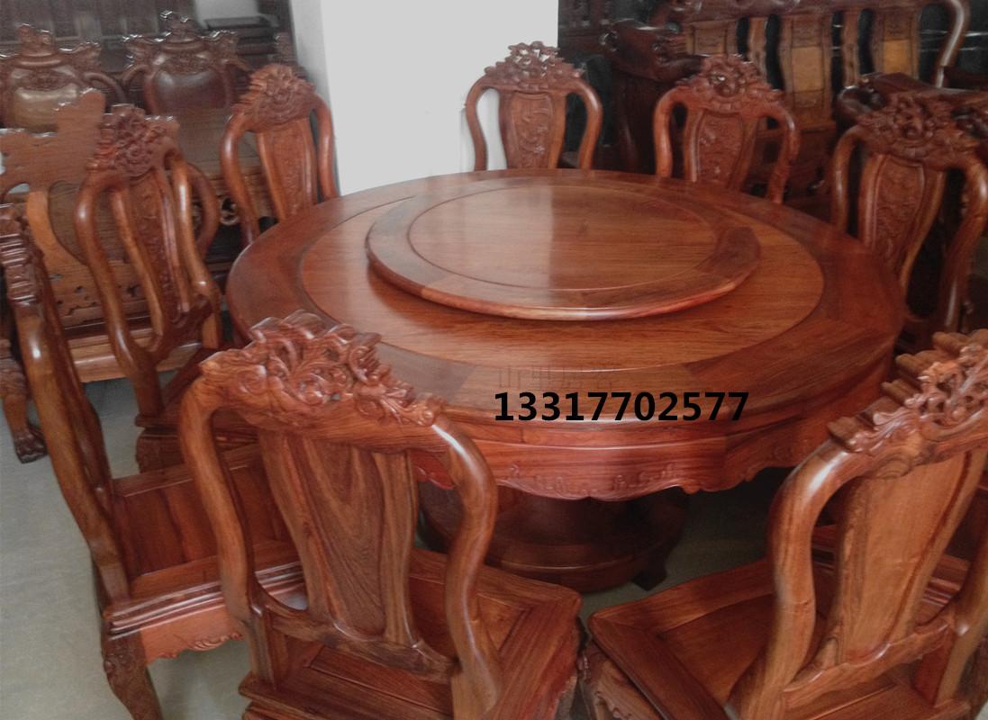 Red wood furniture modern Chinese style Myanmar flowers pear wood big fruit purple sandalwood solid wood round table with elephant head dining chair