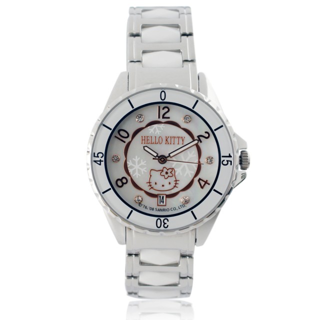 HELLO KITTY PEARLS MOTHER BAY DISC CRYSTAL DRILL CERAMIC WATCH (silver) -Taobao