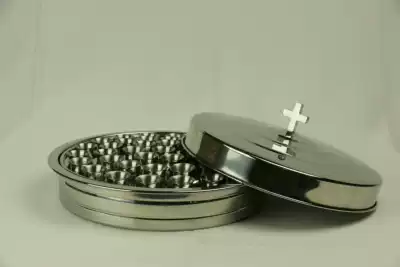 You Bin's House Communion Utensils Holy Grail Communion Set Stainless Steel Communion Cup Plate (40 holes 1 plate cover 40 cups