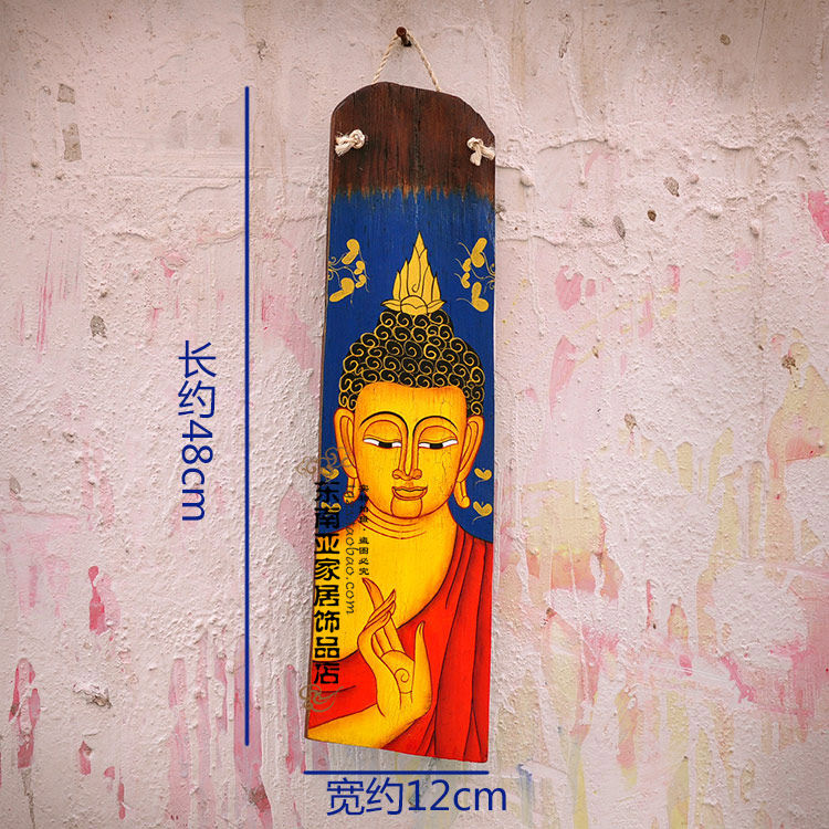 Thai Specialty Imported Handicrafts Solid Wood Teak Teak Buddha Hanging Board Creative Painting Wall-mounted Pendant Wall Decoration