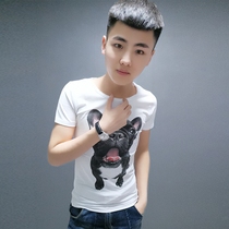 New male slim short sleeve t-shirt round neck small version short fast hand Red Man half sleeve social spirit guy shirt