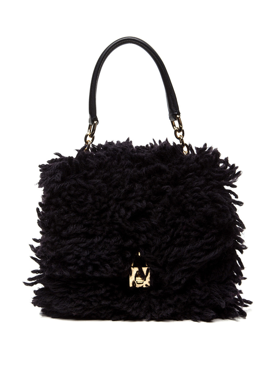 Dolce&Gabbana 黑色毛线装饰旋扣手提包