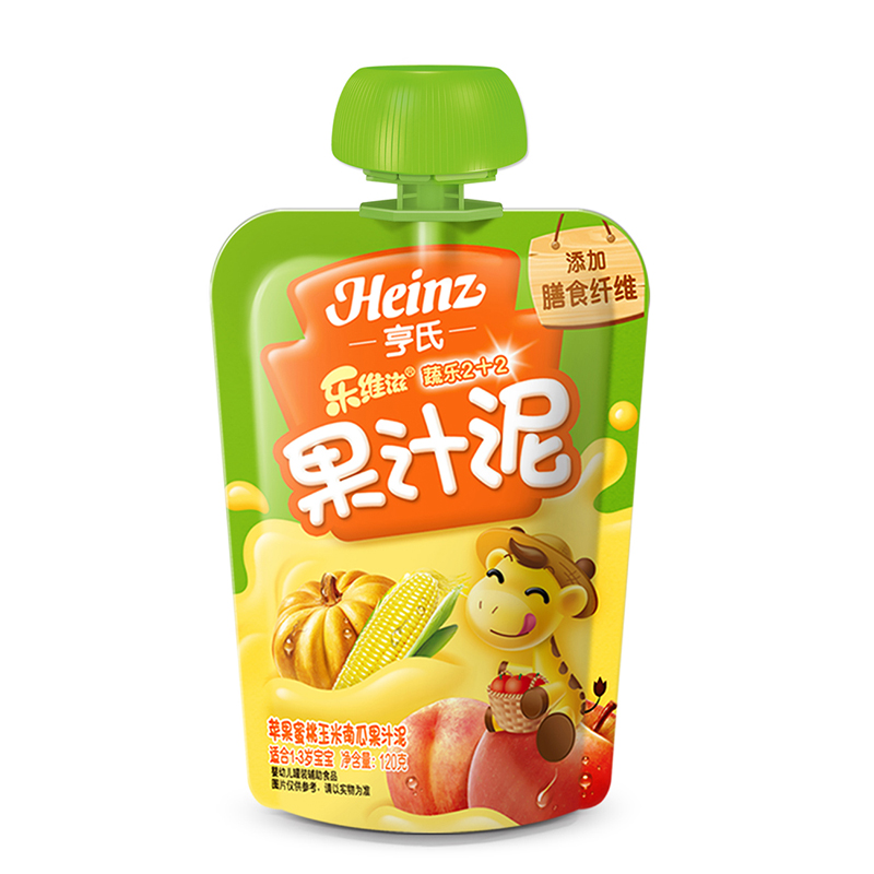 【天猫超市】亨氏/Heinz 蔬乐2+2 苹果蜜桃玉米南瓜果汁泥120g