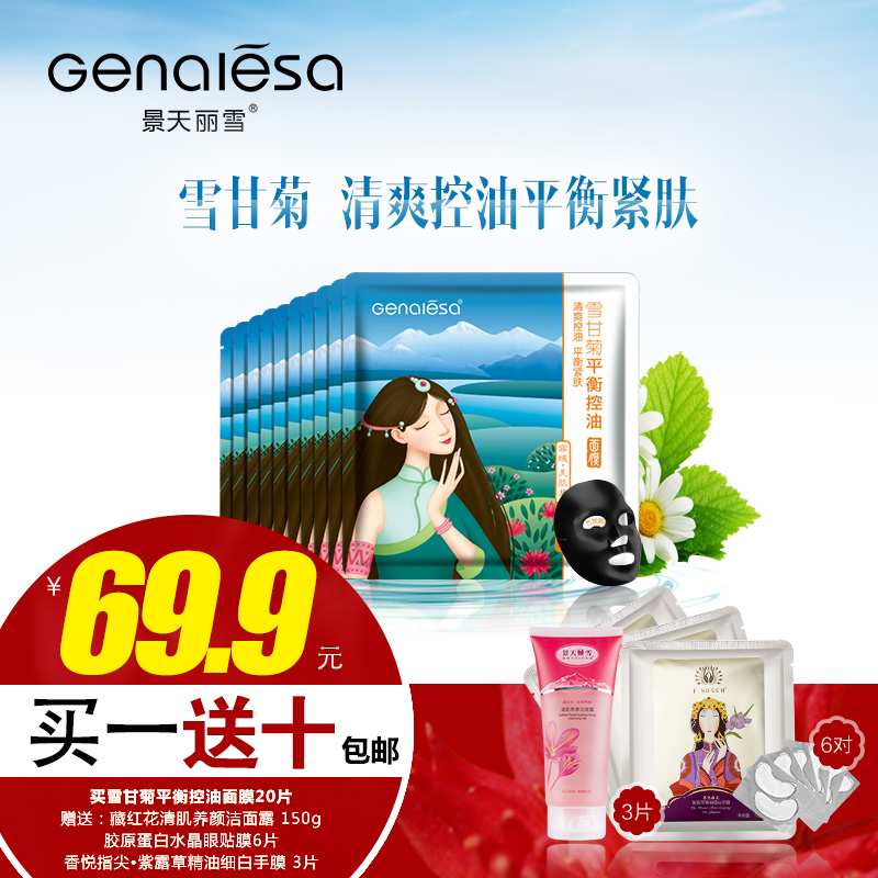 景天丽雪 雪甘菊平衡控油面膜 28g 竹炭纤维黑面膜补水保湿亮肤