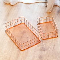 Mino Nordic Ins Rose Golden Iron Art Containing Basket Round Containing pen holder Desktop finishing storage basket