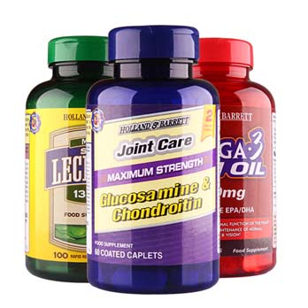 HollandBarrett/HB荷柏瑞大豆卵磷脂胶囊+氨糖骨胶原+鱼油组合