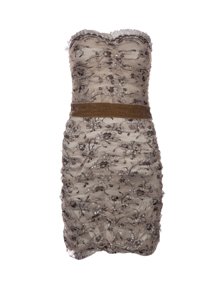 Dolce&Gabbana 裸色嵌银丝抹胸连衣裙