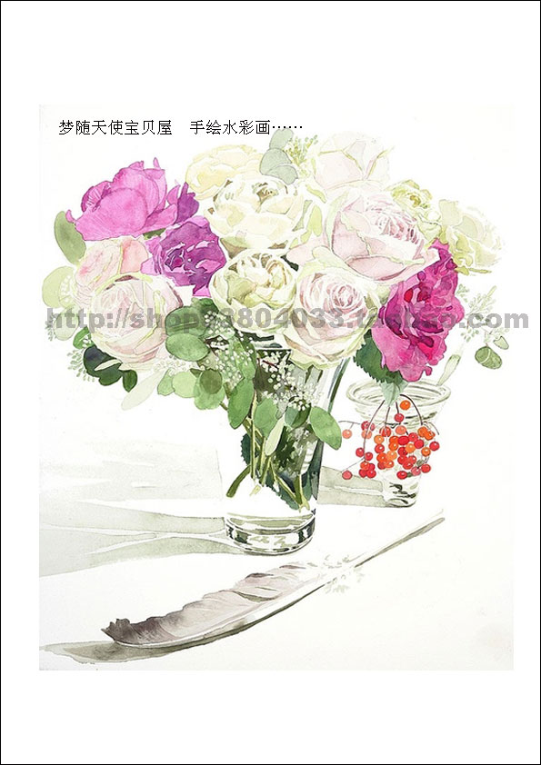 Pure hand-painted Watercolor painting Flower series Ayako Citrus Floral copy White rose Original manuscript