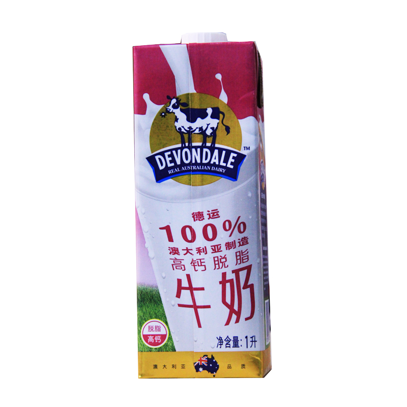【天猫超市】澳大利亚原装进口 德运高钙脱脂牛奶 1L