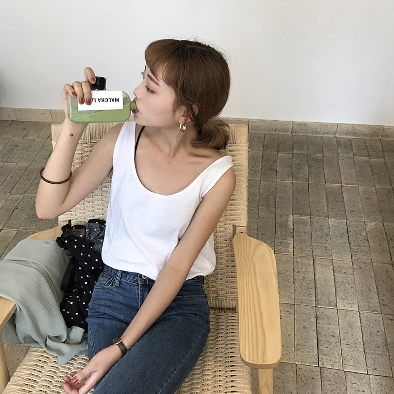 [ELINASEA]小海自制 2017夏季百搭韩系简约圆领宽松纯色背心女