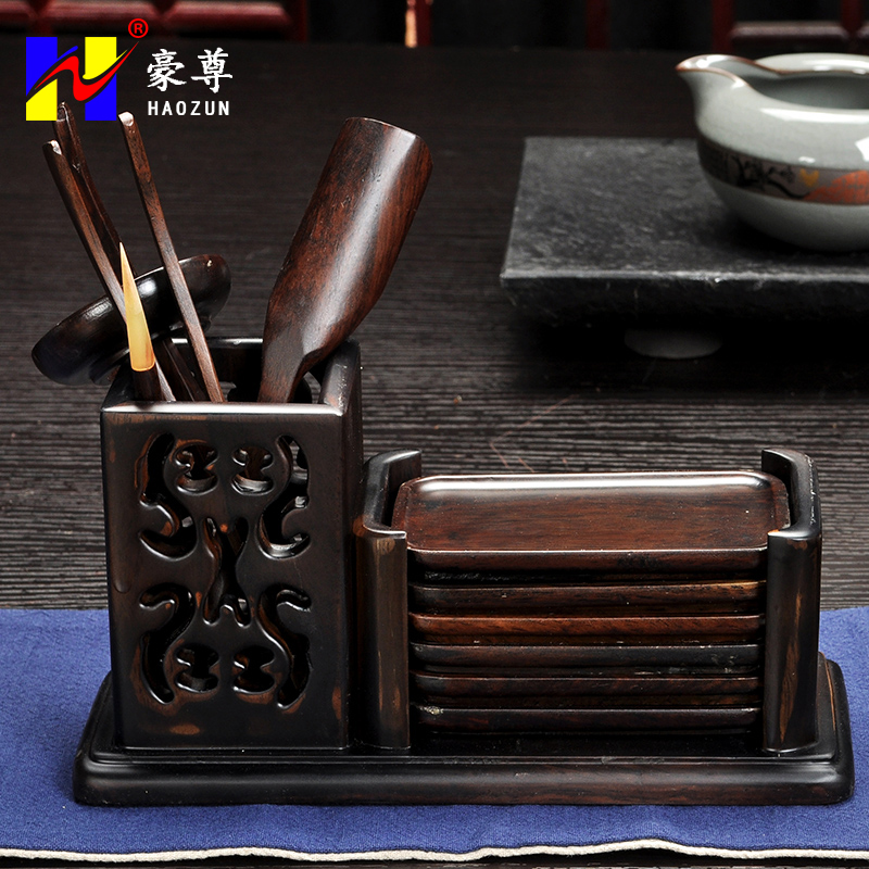 Haunzun Black Sandalwood Tea Road Six Gentlemen Composition Suit With Cup Mat Solid Wood Utilita Tea Accessories Tea Art