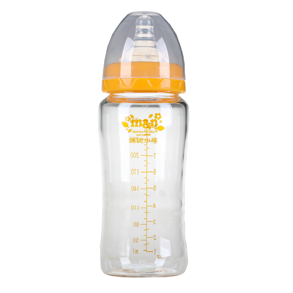 咪呢小熊 M6160 宽口径 耐高温 防爆玻璃奶瓶 270ML M号奶嘴