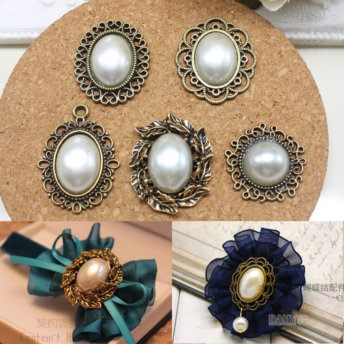 Retro Wind Bronze Alloy Bottom Holder Pearl DIY Handmade Bow Tie Brooch Baji Holder Badge Material