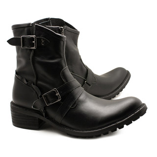 Japanese black fashionable buckle short leather boots for men