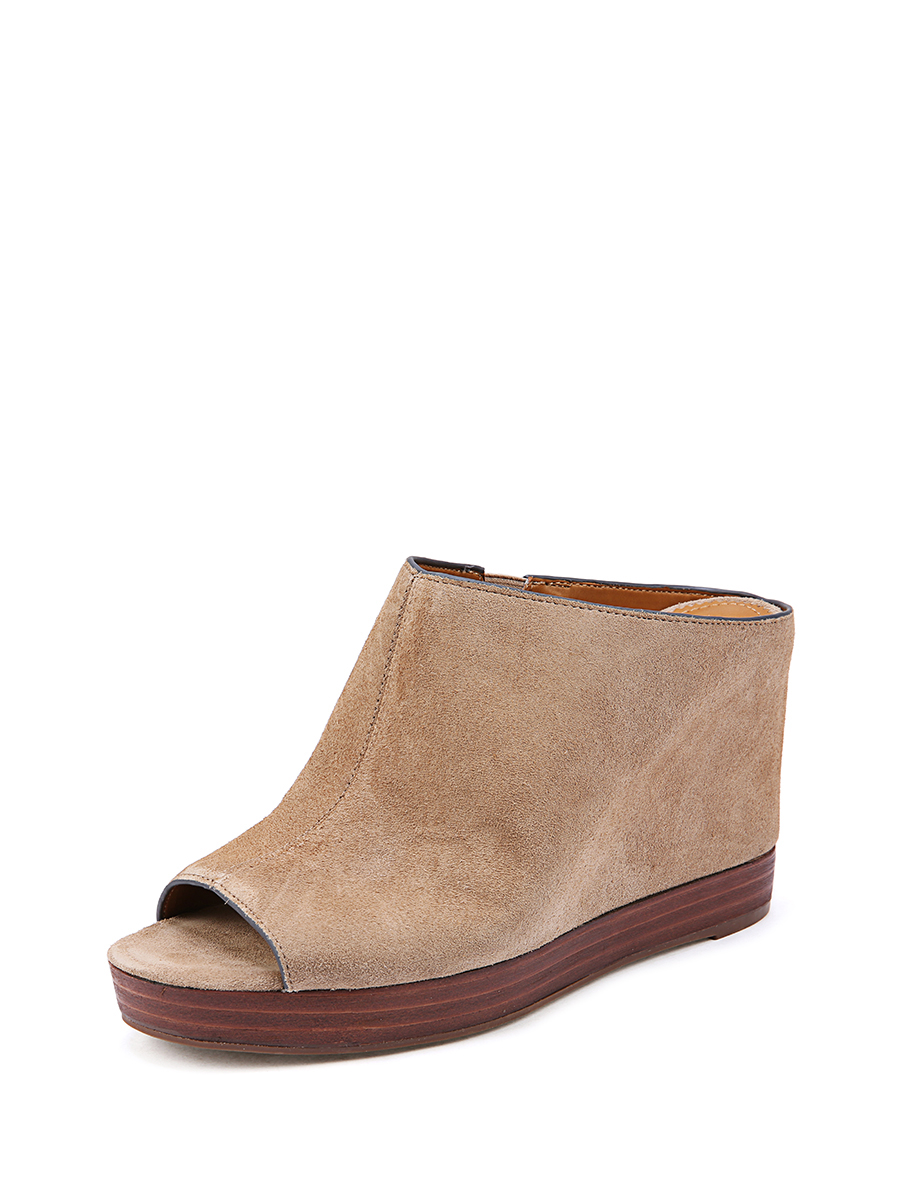 FRANCO SARTO 卡其色敷面露趾隐形坡跟鞋