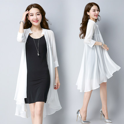 中长防晒衣女纯色雪纺空调衫外搭不规则下摆百