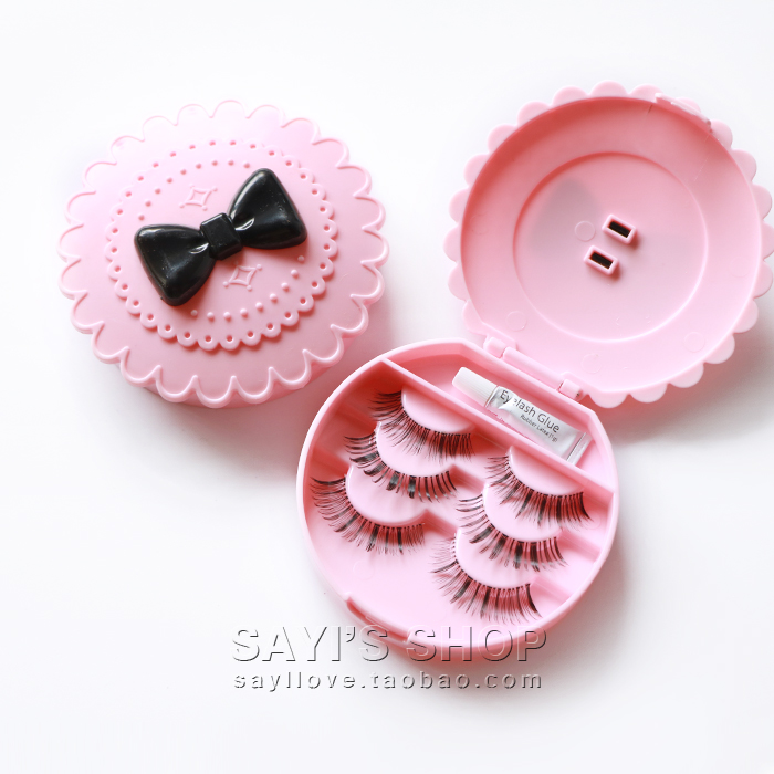 SayiShop false eyelash storage box three pairs of pink bow to help remember the arc cute portable